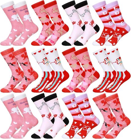 12 Pair Valentine's Day Socks for Women, Heart Love Bear Lip Cupid Rose Gift Patterned Socks for Mom Friends Sister (Cupid) in Saudi Arabia