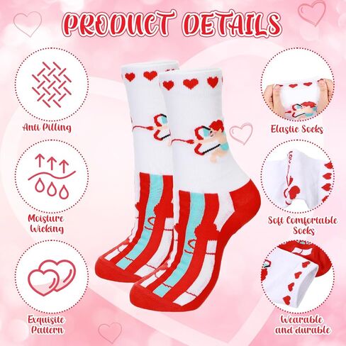12 Pair Valentine's Day Socks for Women, Heart Love Bear Lip Cupid Rose Gift Patterned Socks for Mom Friends Sister (Cupid) in Saudi Arabia
