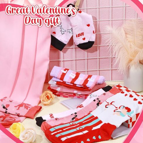 12 Pair Valentine's Day Socks for Women, Heart Love Bear Lip Cupid Rose Gift Patterned Socks for Mom Friends Sister (Cupid) in Saudi Arabia