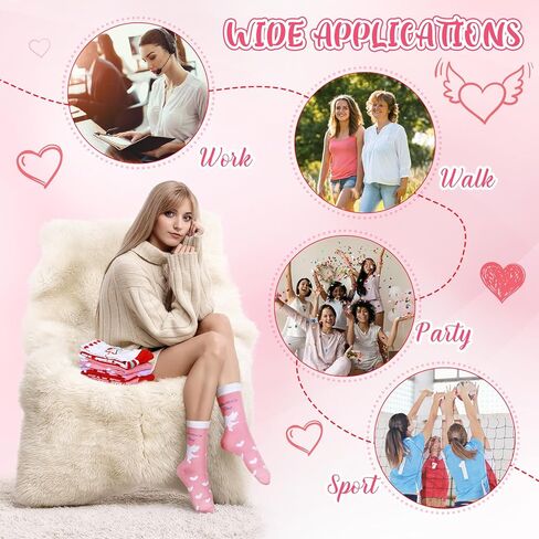 12 Pair Valentine's Day Socks for Women, Heart Love Bear Lip Cupid Rose Gift Patterned Socks for Mom Friends Sister (Cupid) in Saudi Arabia