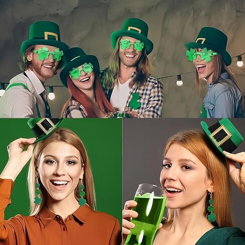 St. Patrick‘s Day Lucky Charm Set 2026: Shamrock Knee High Socks, Green Clover Glasses | Matching Irish Party Outfit Bundle for Women, Irish Party Outfit Bundle, Festival, Festival & Photoshoot in Saudi Arabia
