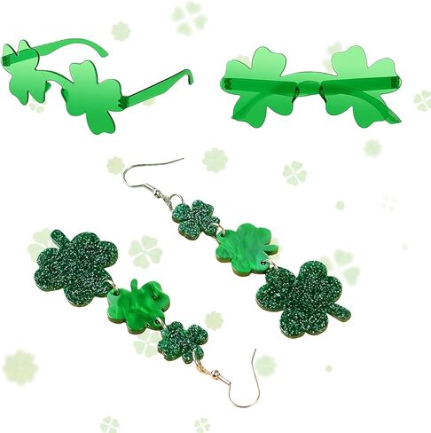 St. Patrick‘s Day Lucky Charm Set 2026: Shamrock Knee High Socks, Green Clover Glasses | Matching Irish Party Outfit Bundle for Women, Irish Party Outfit Bundle, Festival, Festival & Photoshoot in Saudi Arabia