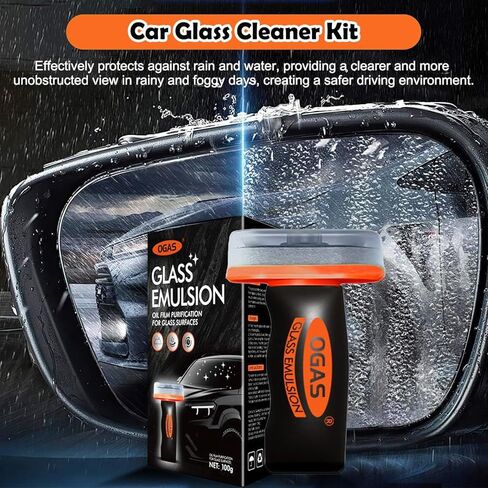 Glass Oil Film Remover for Car, Glass Compound with Cleaning Board, Oil Film Remover for Car Windshields and Windows,Removes oil film & Smudges, Improve Windshield Clarity for Safe Driving in Saudi Arabia