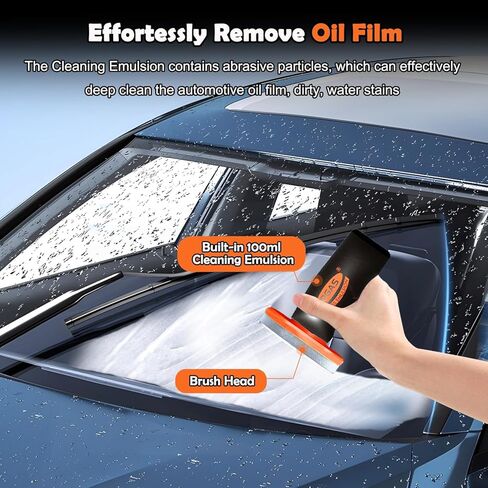 Glass Oil Film Remover for Car, Glass Compound with Cleaning Board, Oil Film Remover for Car Windshields and Windows,Removes oil film & Smudges, Improve Windshield Clarity for Safe Driving in Saudi Arabia
