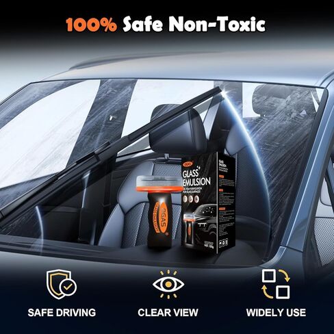 Glass Oil Film Remover for Car, Glass Compound with Cleaning Board, Oil Film Remover for Car Windshields and Windows,Removes oil film & Smudges, Improve Windshield Clarity for Safe Driving in Saudi Arabia