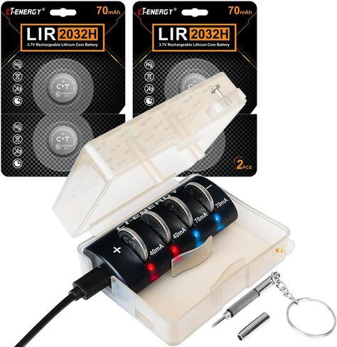 بطاريات Lir 2032h قابلة لإعادة الشحن مع طقم شاحن 4 خليج، شاحن بطارية خلية زر عملة مع صندوق تخزين مقاوم للأطفال، بطارية قابلة لإعادة الشحن 3.7 فولت 2032 استبدال CR2032 in Kuwait