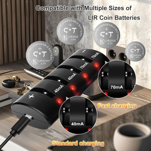 بطاريات Lir 2032h قابلة لإعادة الشحن مع طقم شاحن 4 خليج، شاحن بطارية خلية زر عملة مع صندوق تخزين مقاوم للأطفال، بطارية قابلة لإعادة الشحن 3.7 فولت 2032 استبدال CR2032 in Kuwait