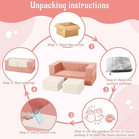 Baby Foam Climbing Blocks|Modular Kids Play Couch with 2 Cubes Indoor,Foldable Soft Play Set for Toddlers Crawling & Climbers,Beige & Yellow in Kuwait