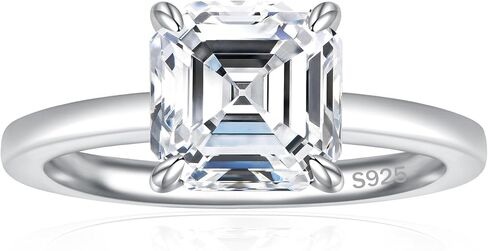 3CT 925 Sterling Silver Engagement Rings for Women Asscher Cut Solitaire Cubic Zirconia Wedding Promise Rings for Her Size 4-11 in Saudi Arabia