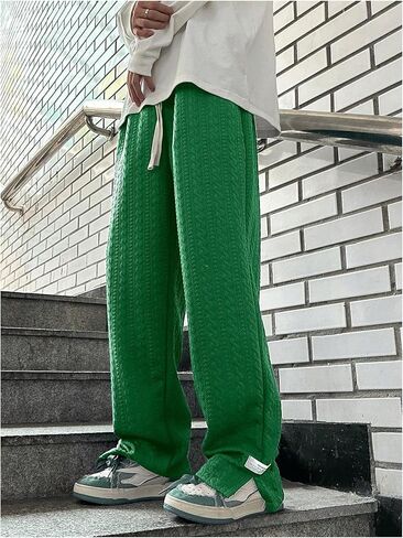 Men's Cable Knit Sweatpants Drawstring Textured Baggy Sweat Pants Activewear in Saudi Arabia