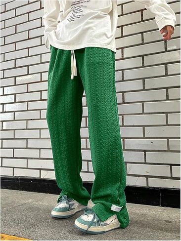 Men's Cable Knit Sweatpants Drawstring Textured Baggy Sweat Pants Activewear in Saudi Arabia