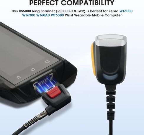 Corded Ring Barcode Scanner for Zebra WT6000 WT6300 WT60A0 WT63B0 Wrist Wearable Mobile Computer, Rugged 1D/2D SE4710 Imager Corded Rotatable Manual Trigger Reader in Saudi Arabia