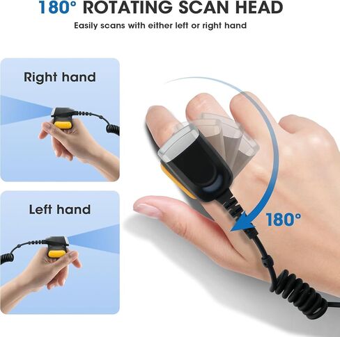 Corded Ring Barcode Scanner for Zebra WT6000 WT6300 WT60A0 WT63B0 Wrist Wearable Mobile Computer, Rugged 1D/2D SE4710 Imager Corded Rotatable Manual Trigger Reader in Saudi Arabia