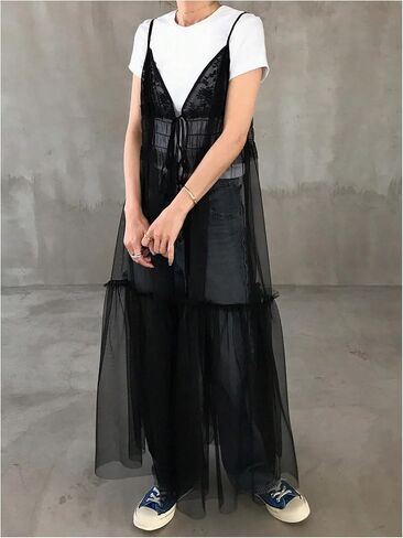 Floerns Women's Lace Sheer Mesh Cami Dress Summer Tie Front Spaghetti Strap Party Maxi Dresses in Saudi Arabia