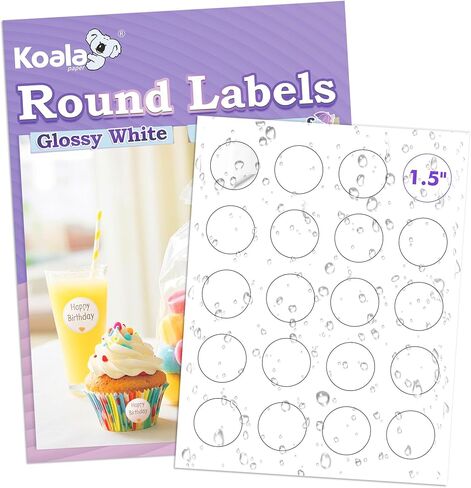 Koala Round Labels 1.5 Inch, Glossy Waterproof Printable Circle Stickers for Inkjet and Laser Printer, 400 Circle Labels for Brand Logo, Bottle, Jar in Saudi Arabia