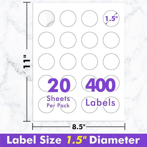 Koala Round Labels 1.5 Inch, Glossy Waterproof Printable Circle Stickers for Inkjet and Laser Printer, 400 Circle Labels for Brand Logo, Bottle, Jar in Saudi Arabia
