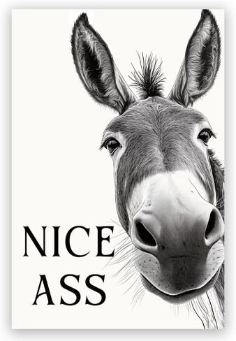 DSWEGVR Black and White Donkey Bathroom Wall Art Decor Nice Ass Funny Donkey in Bathroom Picture Poster Fun Animal Canvas Print Farmhouse Humor Wall Decor for Home Washroom Toilet 12x16inch Unframed in Saudi Arabia