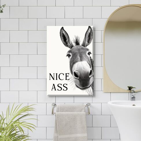DSWEGVR Black and White Donkey Bathroom Wall Art Decor Nice Ass Funny Donkey in Bathroom Picture Poster Fun Animal Canvas Print Farmhouse Humor Wall Decor for Home Washroom Toilet 12x16inch Unframed in Saudi Arabia