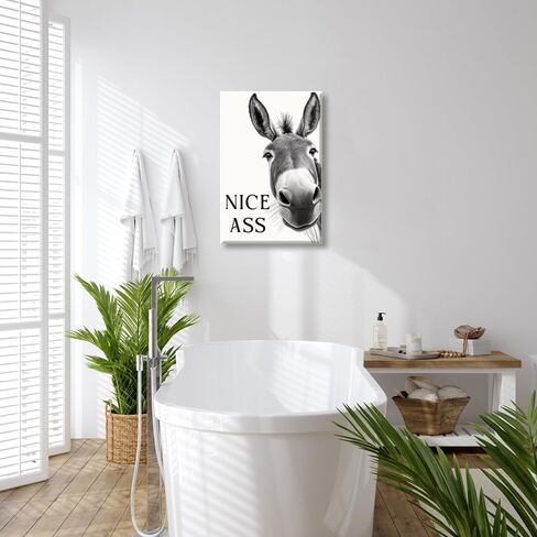 DSWEGVR Black and White Donkey Bathroom Wall Art Decor Nice Ass Funny Donkey in Bathroom Picture Poster Fun Animal Canvas Print Farmhouse Humor Wall Decor for Home Washroom Toilet 12x16inch Unframed in Saudi Arabia