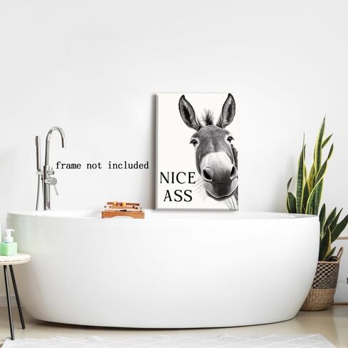 DSWEGVR Black and White Donkey Bathroom Wall Art Decor Nice Ass Funny Donkey in Bathroom Picture Poster Fun Animal Canvas Print Farmhouse Humor Wall Decor for Home Washroom Toilet 12x16inch Unframed in Saudi Arabia