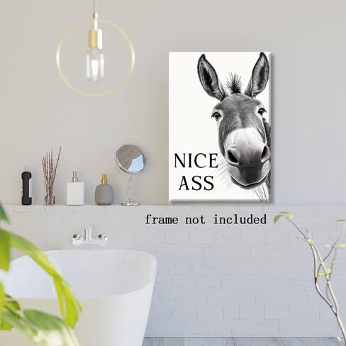 DSWEGVR Black and White Donkey Bathroom Wall Art Decor Nice Ass Funny Donkey in Bathroom Picture Poster Fun Animal Canvas Print Farmhouse Humor Wall Decor for Home Washroom Toilet 12x16inch Unframed in Saudi Arabia