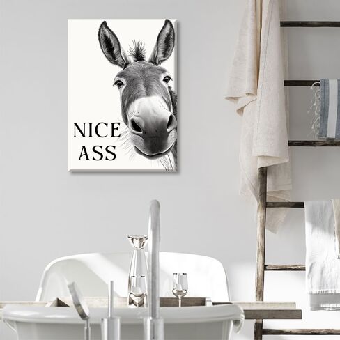 DSWEGVR Black and White Donkey Bathroom Wall Art Decor Nice Ass Funny Donkey in Bathroom Picture Poster Fun Animal Canvas Print Farmhouse Humor Wall Decor for Home Washroom Toilet 12x16inch Unframed in Saudi Arabia
