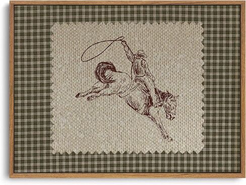 ZZLWBKGL Vintage Western Framed Wall Art Farmhouse Cowboy Canvas Wall Art Retro Gingham Plaid West Stamp Pictures Decor Mid Century Rodeo Art Prints for Living Room Bedroom in Saudi Arabia