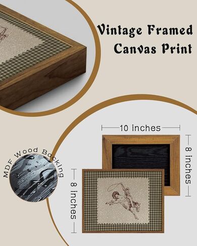 ZZLWBKGL Vintage Western Framed Wall Art Farmhouse Cowboy Canvas Wall Art Retro Gingham Plaid West Stamp Pictures Decor Mid Century Rodeo Art Prints for Living Room Bedroom in Saudi Arabia