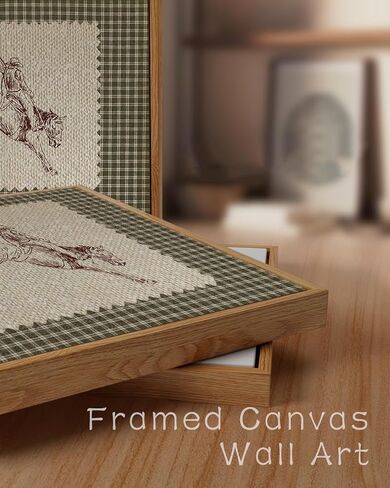 ZZLWBKGL Vintage Western Framed Wall Art Farmhouse Cowboy Canvas Wall Art Retro Gingham Plaid West Stamp Pictures Decor Mid Century Rodeo Art Prints for Living Room Bedroom in Saudi Arabia