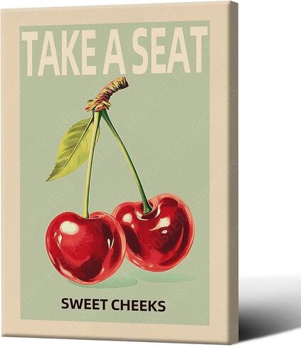 Take A Seat Sweet Cheeks Poster Funny Bathroom WallArt Vintage Fruit Cherry Green Prints Canvas Funky Home Dorm Room Bathrooms Decor Picture 12X18 in Unframed-Canvas Rolled Up in Saudi Arabia