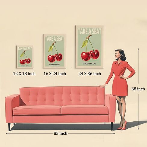 Take A Seat Sweet Cheeks Poster Funny Bathroom WallArt Vintage Fruit Cherry Green Prints Canvas Funky Home Dorm Room Bathrooms Decor Picture 12X18 in Unframed-Canvas Rolled Up in Saudi Arabia
