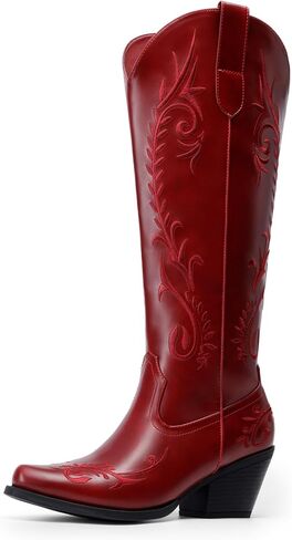 DREAM PAIRS Womens Cowboy Boots Knee High Western Retro Embroidered Cowgirl Boots Comfortable Square Toe Tall Boots in Saudi Arabia