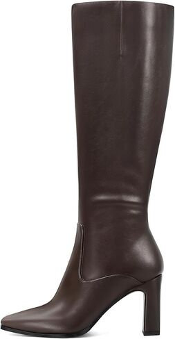 أحذية عالية للركبة للنساء بمقدمة مربعة وكعب مكتنزة أحذية طويلة مع سحاب جانبي فساتين راقية أحذية طويلة in Kuwait