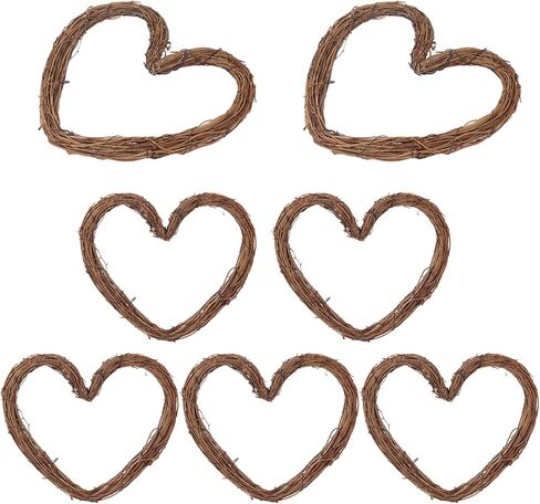 8 Pcs 10 Inch Heart Shaped Natural Grapevine Wreath Set, Hand-Woven Vine Branch Wreaths for DIY Crafts, Christmas Decorations, Home & Event Styling in Saudi Arabia