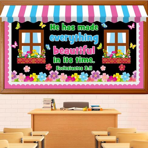 Spring Religious Bulletin Board Decoration Set, Spring Flower Classroom Decorations Christian Floral Butterfly Bible Verse Cutouts March April Library Church Home School Nursery Door Decor for Teacher in Kuwait