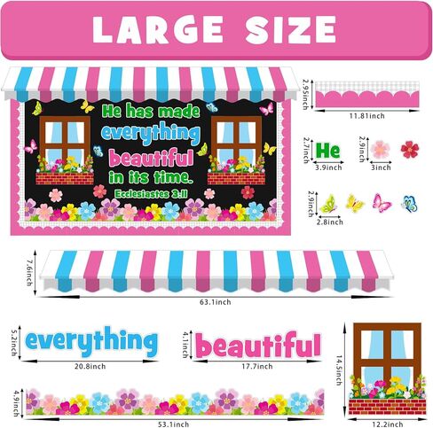 Spring Religious Bulletin Board Decoration Set, Spring Flower Classroom Decorations Christian Floral Butterfly Bible Verse Cutouts March April Library Church Home School Nursery Door Decor for Teacher in Kuwait