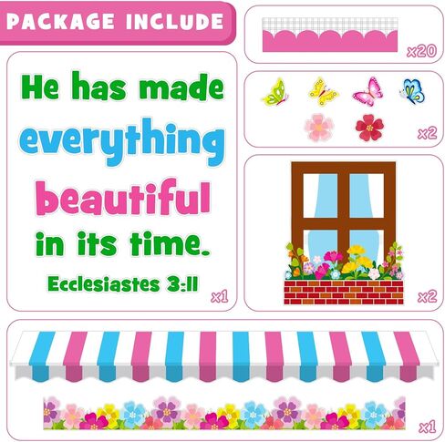 Spring Religious Bulletin Board Decoration Set, Spring Flower Classroom Decorations Christian Floral Butterfly Bible Verse Cutouts March April Library Church Home School Nursery Door Decor for Teacher in Kuwait