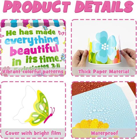 Spring Religious Bulletin Board Decoration Set, Spring Flower Classroom Decorations Christian Floral Butterfly Bible Verse Cutouts March April Library Church Home School Nursery Door Decor for Teacher in Kuwait