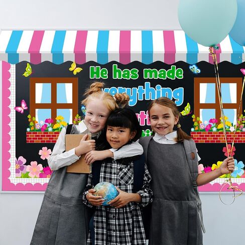 Spring Religious Bulletin Board Decoration Set, Spring Flower Classroom Decorations Christian Floral Butterfly Bible Verse Cutouts March April Library Church Home School Nursery Door Decor for Teacher in Kuwait