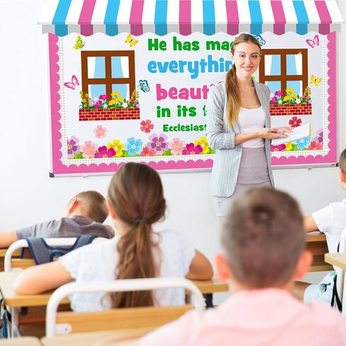 Spring Religious Bulletin Board Decoration Set, Spring Flower Classroom Decorations Christian Floral Butterfly Bible Verse Cutouts March April Library Church Home School Nursery Door Decor for Teacher in Kuwait