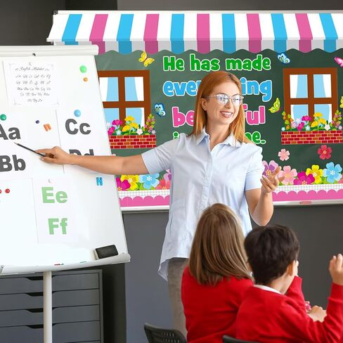 Spring Religious Bulletin Board Decoration Set, Spring Flower Classroom Decorations Christian Floral Butterfly Bible Verse Cutouts March April Library Church Home School Nursery Door Decor for Teacher in Kuwait