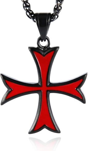 HZMAN الماسونية فرسان الهيكل الصليب الأحمر قلادة من الفولاذ المقاوم للصدأ مع سلسلة مجانية 24 بوصة (أسود) in Saudi Arabia