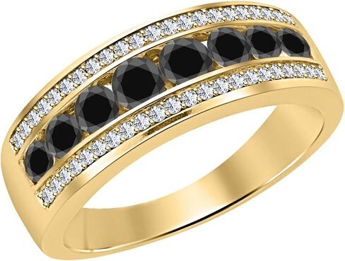 مجوهرات من الذهب والألماس مطلية بالذهب عيار 14 قيراط 1.2 قيراط من ثلاثة صفوف مستديرة من الألماس الأبيض والأسود مقاس 8 مم خاتم زفاف للرجال. in Kuwait