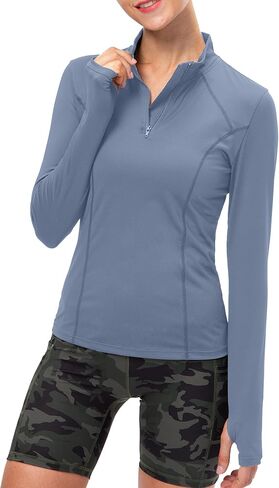 Athletic Golf Shirt for Women Workout Long Sleeve Shirt Quarter Zip Running Shirts Stretchy UPF 50+ Gym Hiking Tee Top in Saudi Arabia