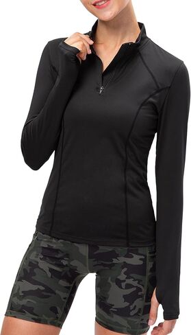 Athletic Golf Shirt for Women Workout Long Sleeve Shirt Quarter Zip Running Shirts Stretchy UPF 50+ Gym Hiking Tee Top in Saudi Arabia