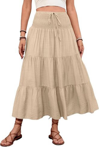 BARASA Womens Boho Maxi Skirt 2026 High Waist Tiered A Line Beach Summer Flowy Ruffle Long Skirts for Vacation in Saudi Arabia