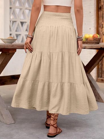 BARASA Womens Boho Maxi Skirt 2026 High Waist Tiered A Line Beach Summer Flowy Ruffle Long Skirts for Vacation in Saudi Arabia