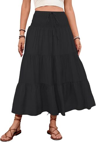 BARASA Womens Boho Maxi Skirt 2026 High Waist Tiered A Line Beach Summer Flowy Ruffle Long Skirts for Vacation in Saudi Arabia