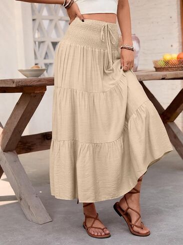 BARASA Womens Boho Maxi Skirt 2026 High Waist Tiered A Line Beach Summer Flowy Ruffle Long Skirts for Vacation in Saudi Arabia