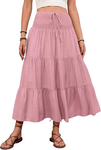 BARASA Womens Boho Maxi Skirt 2026 High Waist Tiered A Line Beach Summer Flowy Ruffle Long Skirts for Vacation in Saudi Arabia